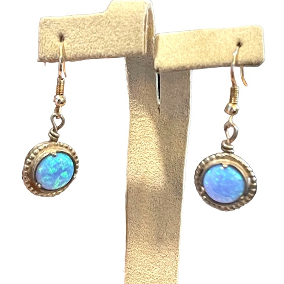 Vintage Israel Fire opal silver finish stone earrings dangle - Picture 3 of 5